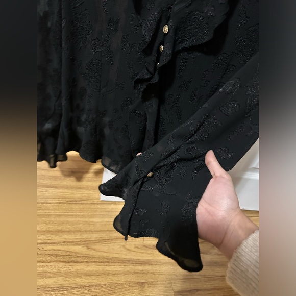 Zara ruffled jacquard blouse in Black - Picture 2 of 5